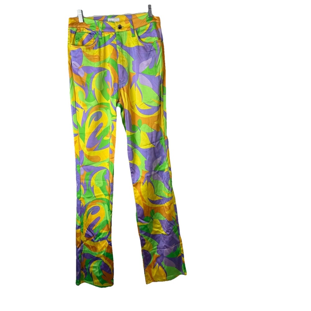 DANIELLE BERNSTEIN Womens Satin Pants Sz 27 NWT‎ Retro Butterfly Mardi Gras